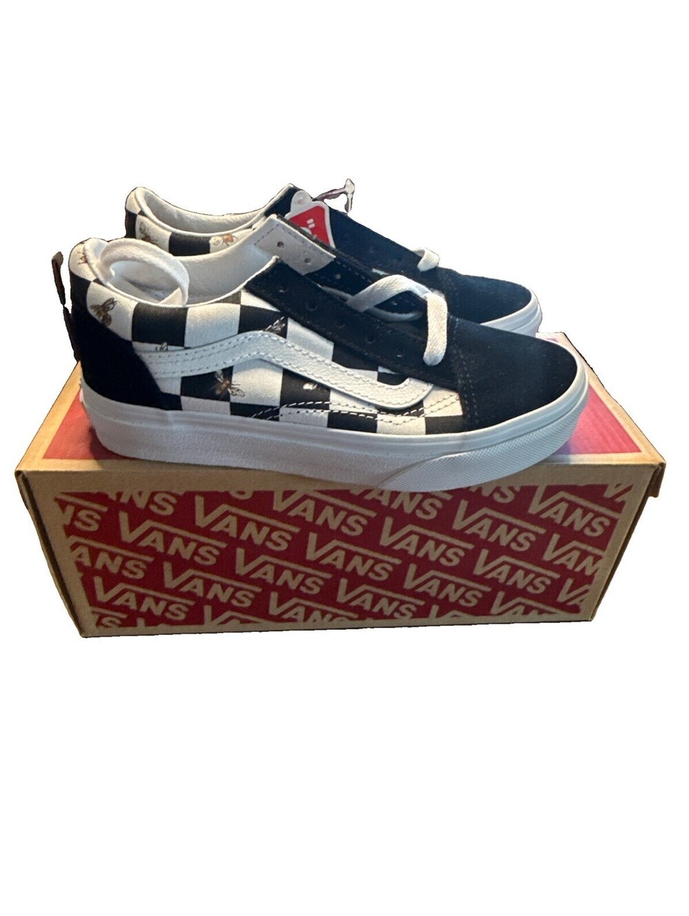 Vans Checkerboard Low Top Sneakers with Bee Print - Size 6